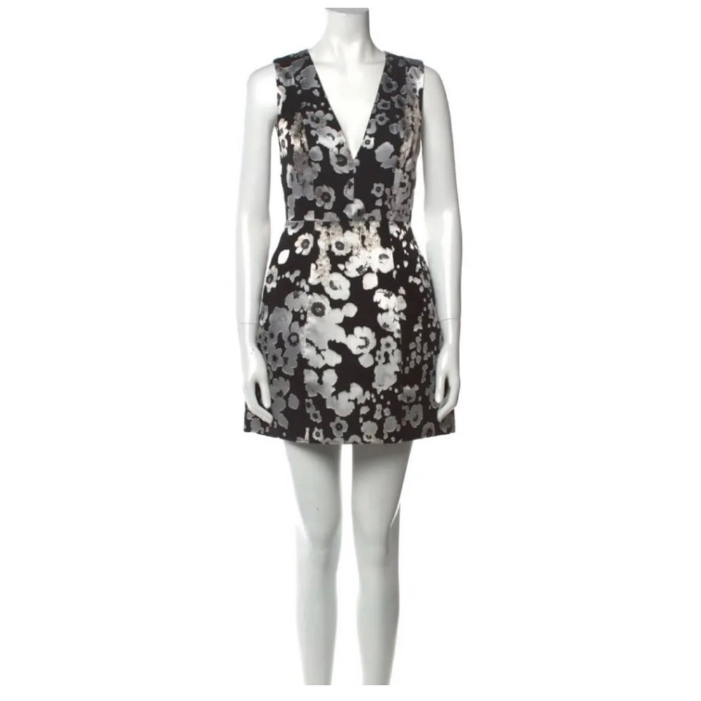 Alice + Olivia Silver Floral Burn Out Lantern Dress